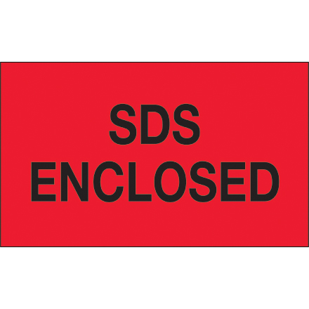 3 x 5" - "SDS Enclosed" (Fluorescent Red) Labels